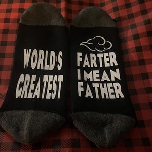 Worlds greatest farter, great father, gifts for him, Father's Day, dad gifts, husband gifts, funny socks, fart socks, gag gift, Christmas image 3