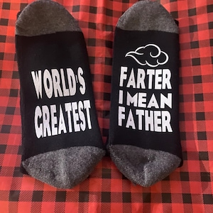 Worlds greatest farter, great father, gifts for him, Father's Day, dad gifts, husband gifts, funny socks, fart socks, gag gift, Christmas image 1
