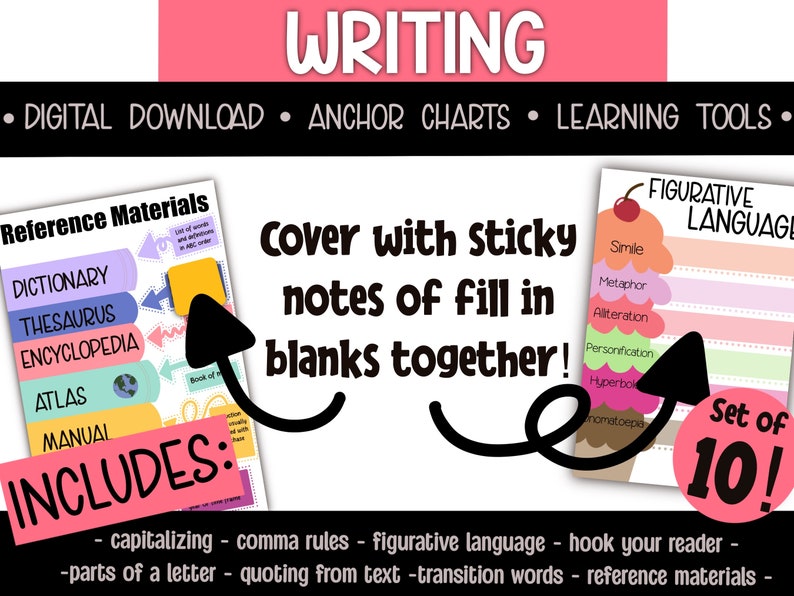 Digital Anchor Chart Bundle - 10 Writing Charts - Instant Download ...