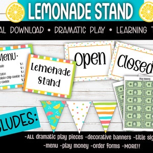 Lemonade Stand Pretend Play - Dramatic Play - Printable - Digital Download