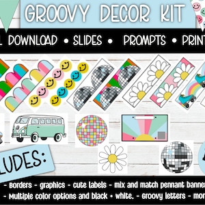 Groovy Bulletin Board Kit - Banners - Boarders - Letters - Graphics - Digital Download Printable