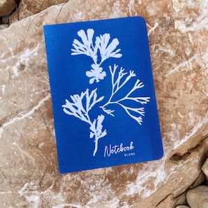 Cuaderno de algas, impresión en cianotipo, papelería costera, diario en blanco A5