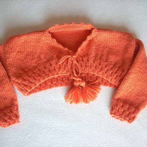 Boléro pour bébé, tricoté main. Taille 1 an