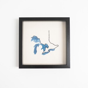 Mapa de los Grandes Lagos Arte de la pared / Arte bordado a mano / Arte de la naturaleza