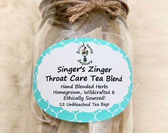 Throat and Digestion Care Singers Tea Bags with Organic Herbs of Ginger, Lemon Peel, Marshmallow Root and Mullein, Music Teacher Gift