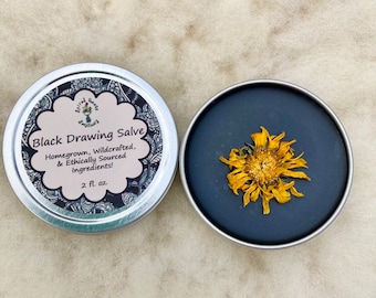 Acne, Poison Ivy + Bug Bite Organic Black Drawing Salve with Activated Charcoal, Bentonite Clay, Frankincense + TeaTree for Rash & Splinters