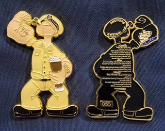 Moneta sfida Popeye Navy Chief CPO con l'inno della Marina sul retro, Anchors Aweigh