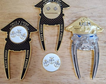 Chief Petty Officer Golf Divot Tool Challenge Coin with ball marker