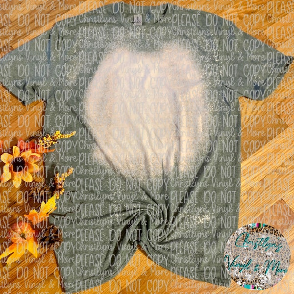 Gildan Softstyle Heather Military Green Bleach Bleached Mockup Digital Download Everyday Use Example Fall Leaves PNG