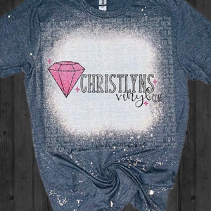 May include: A blue t-shirt with a white bleach design featuring a pink diamond and the text "CHRISTLYNS vinyl.com".