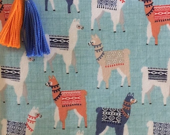 Llama Alpaca Zippered Pouch: Cotton Pencil Case, Makeup Bag