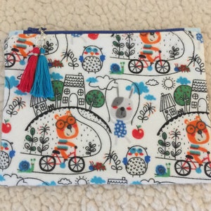 Ours à vélo - exercice - été en ville - rentrée des classes - trousse zippée - trousse à crayons - pochette zippée - trousse de maquillage - pochette pour cartes