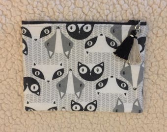 Forest Friends - fox - raccoon - back to school - zippered case - pencil case - zippered pouch - makeup bag - card pouch