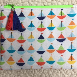 Sailboat Zippered Pouch: Cotton Flannel Pencil Case, Makeup Bag