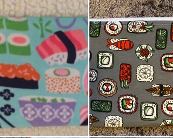 Sushi yum - sashimi - Japanese food - back to school - zippered case - pencil case - zippered pouch - makeup bag - card pouch