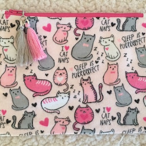 Siestes parfaites pour chat - minou - jeux de mots pour chat - rentrée des classes - trousse à fermeture éclair - trousse à crayons - pochette à fermeture éclair - trousse de maquillage - pochette pour cartes