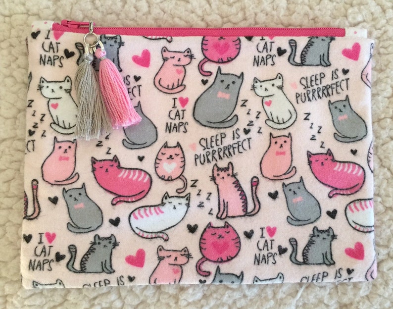 kitty zippered case makeup bag Purrfect cat naps back to school zippered pouch cat puns card pouch pencil case
