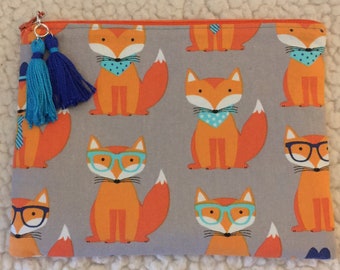 Hipster Fox - back to school - zippered case - pencil case - zippered pouch - makeup bag - small bag - card pouch