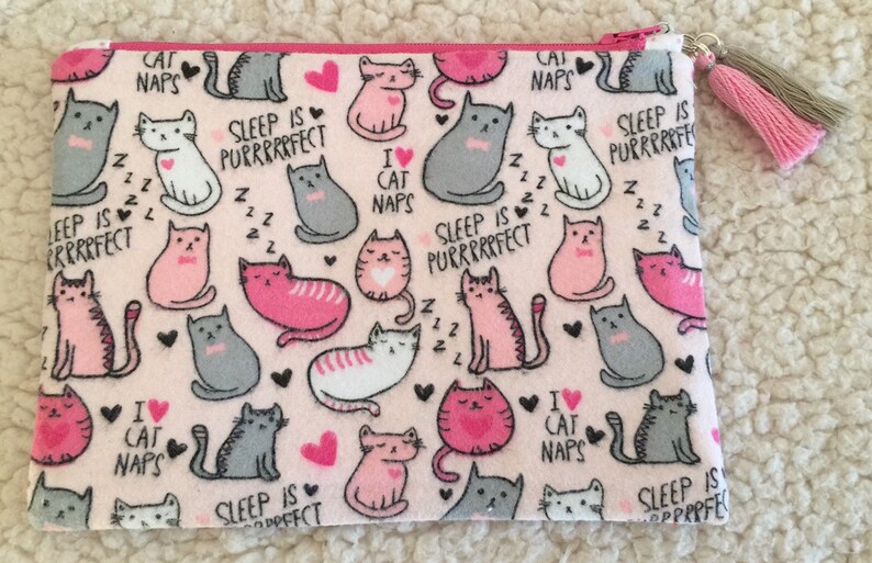 kitty zippered case makeup bag Purrfect cat naps back to school zippered pouch cat puns card pouch pencil case