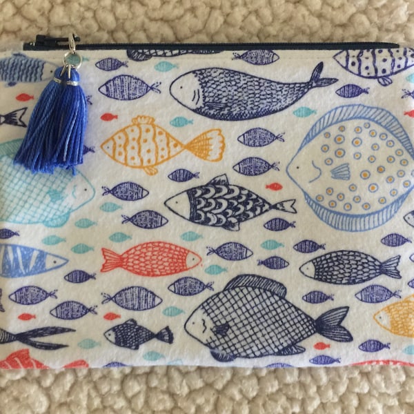Friendly fish - fishing - sealife - back to school - zippered pouch - makeup bag - pencil case - zippered case -makeup bag - card pouch