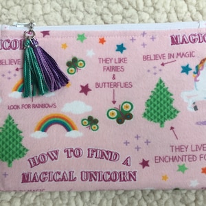 Unicorn Zippered Pouch: Cotton Flannel Pencil Case, Makeup Bag