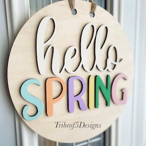 Hello Spring Sign Svg | DIY Spring Signs Svg | Hello Spring Shelf Sitter Svg | Spring Signs Svg | Laser Ready Files | Hello Spring Round |