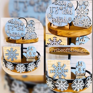 Blue Christmas Tiered Tray Svg | Snowman Tiered Tray Svg | Let It Snow Tier Tray Svg | Baby It&#39;s Cold Outside Svg | Laser Ready Files |