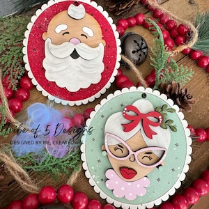 Décorations de Noël Svg | Père Noël ornements Svg | Ornements de Mme Claus Svg | Ornements de Noël en bois Svg | Laser ornements Svg |