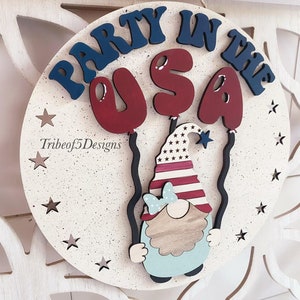 Party In The USA Gnome Shelf Sitter Svg | Gnome Shelf Sitter Signs Svg | 4th Of July Gnome Signs Svg | 4th Of July Gnome Svg | Laser Files |