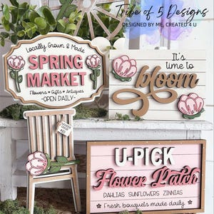 Flower Tiered Tray Svg | Spring Tiered Tray Svg | Flower Shelf Sitters Svg | Spring Shelf Sitters Svg | Spring Market Svgs | Flower Signs |