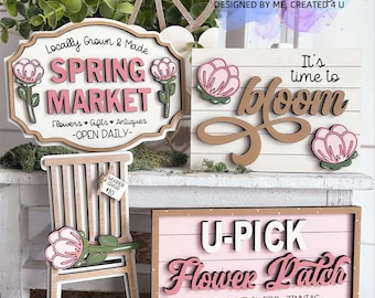 Flower Tiered Tray Svg | Spring Tiered Tray Svg | Flower Shelf Sitters Svg | Spring Shelf Sitters Svg | Spring Market Svgs | Flower Signs |