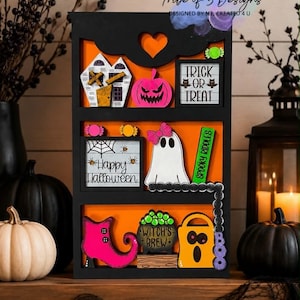 Halloween-Herz-Regalaufsteller aus Holz, austauschbar | Austauschbare Schilder für Regalaufsteller | Vintage-Regaldeko | Herbstdeko |