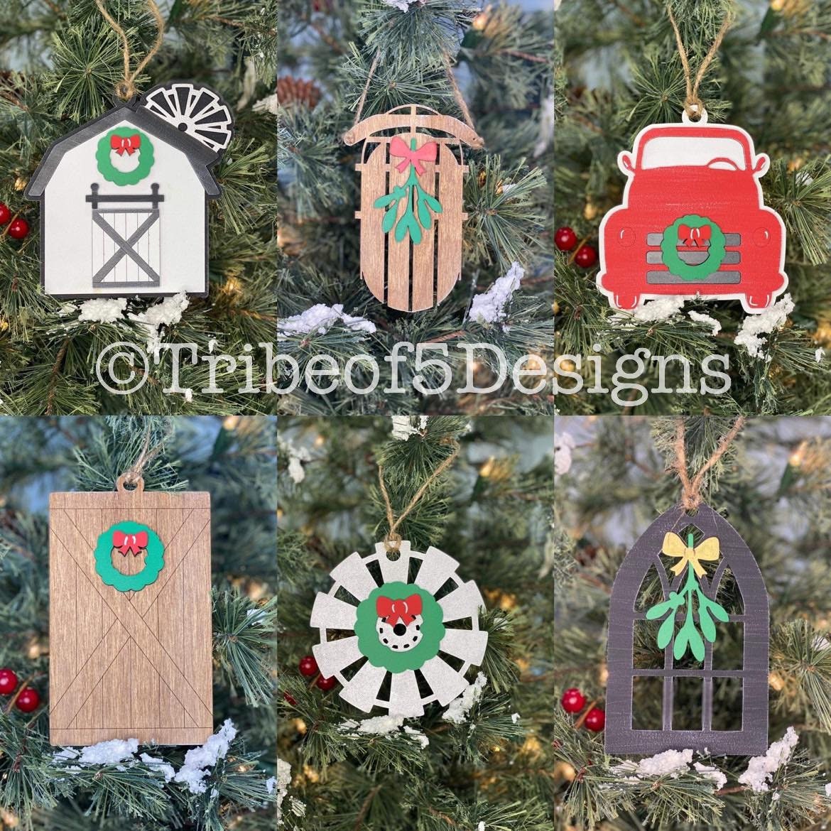 Farmhouse Ornaments svg | Glowforge Ornaments svg | Wood Christmas Ornaments svg | Farmhouse Christmas Ornaments svg | Farm Ornaments svg |