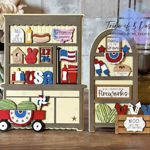 Hutch Shelf Sitters Svg du 4 juillet | Svg clapier patriotique | Plateau à plusieurs niveaux Svg du 4 juillet | Svg Shelf Sitters du 4 juillet | Signes patriotiques |