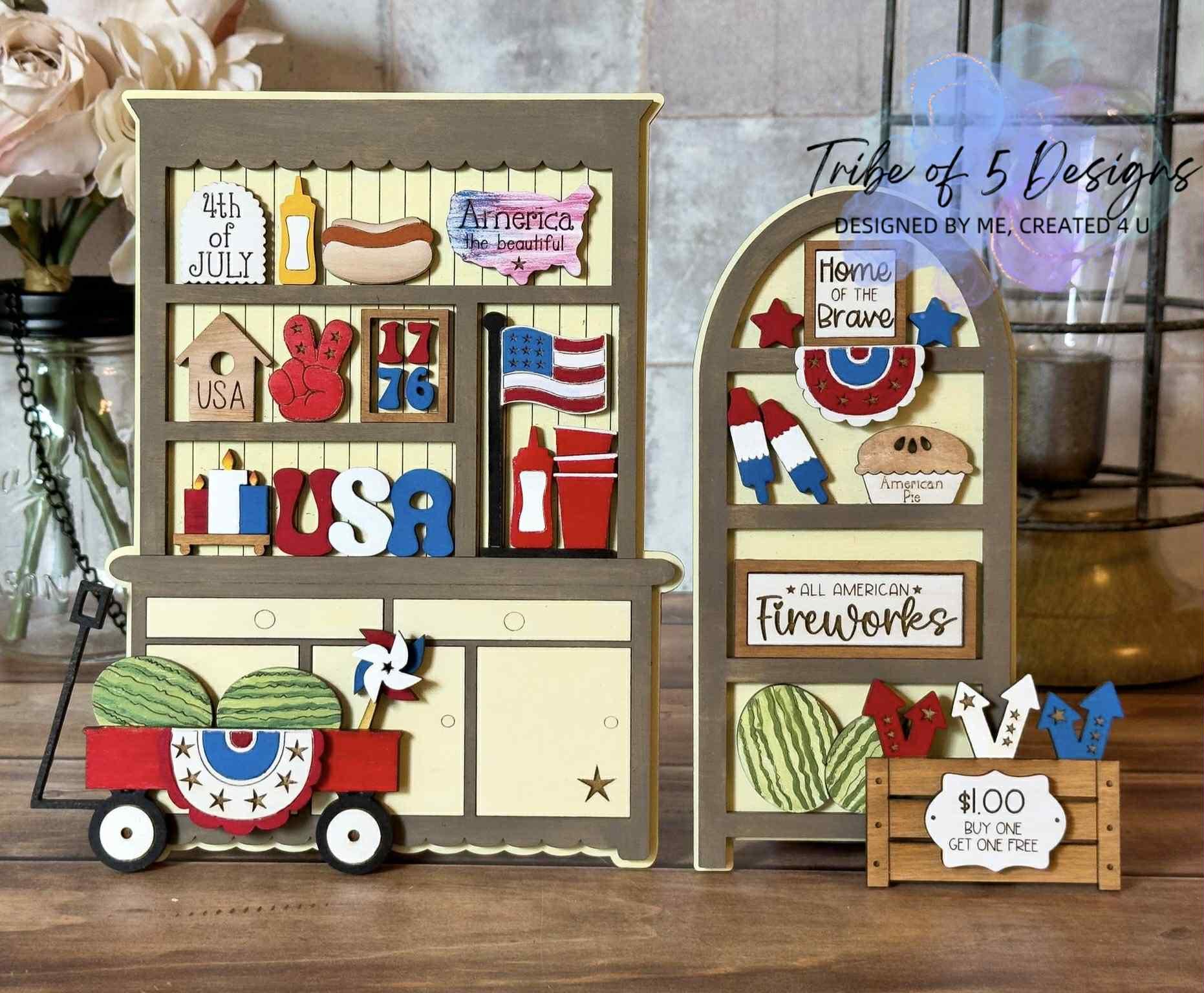 4th of July Hutch Shelf Sitters Svg | Patriotic Hutch Svg | 4th of July Tiered Tray Svg | 4th of July Shelf Sitters Svg | Patriotic Signs |