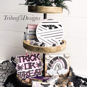 Halloween Tiered Tray Svg | Pink Halloween Tier Tray Svg | Halloween Tier Tray Decor Svg | Halloween Signs Svg | Laser Ready Files Svg |