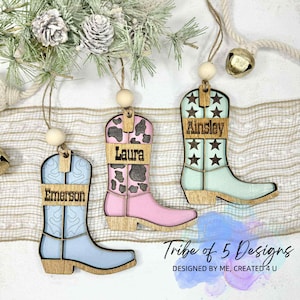 Cowboy Boot Stocking Name Tags Svg | Christmas Stocking Name Tags Svg | Cowboy Boot Ornament Svgs | Cowboy Boot Svgs | Stocking Name Tags |