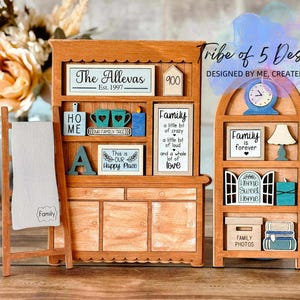 Family Hutch Shelf Sitters Svg | Home Hutch Shelf Sitters Svg | Personalized Family Hutch Shelf Sitter Svgs | Wooden Hutch Shelf SItters Svg