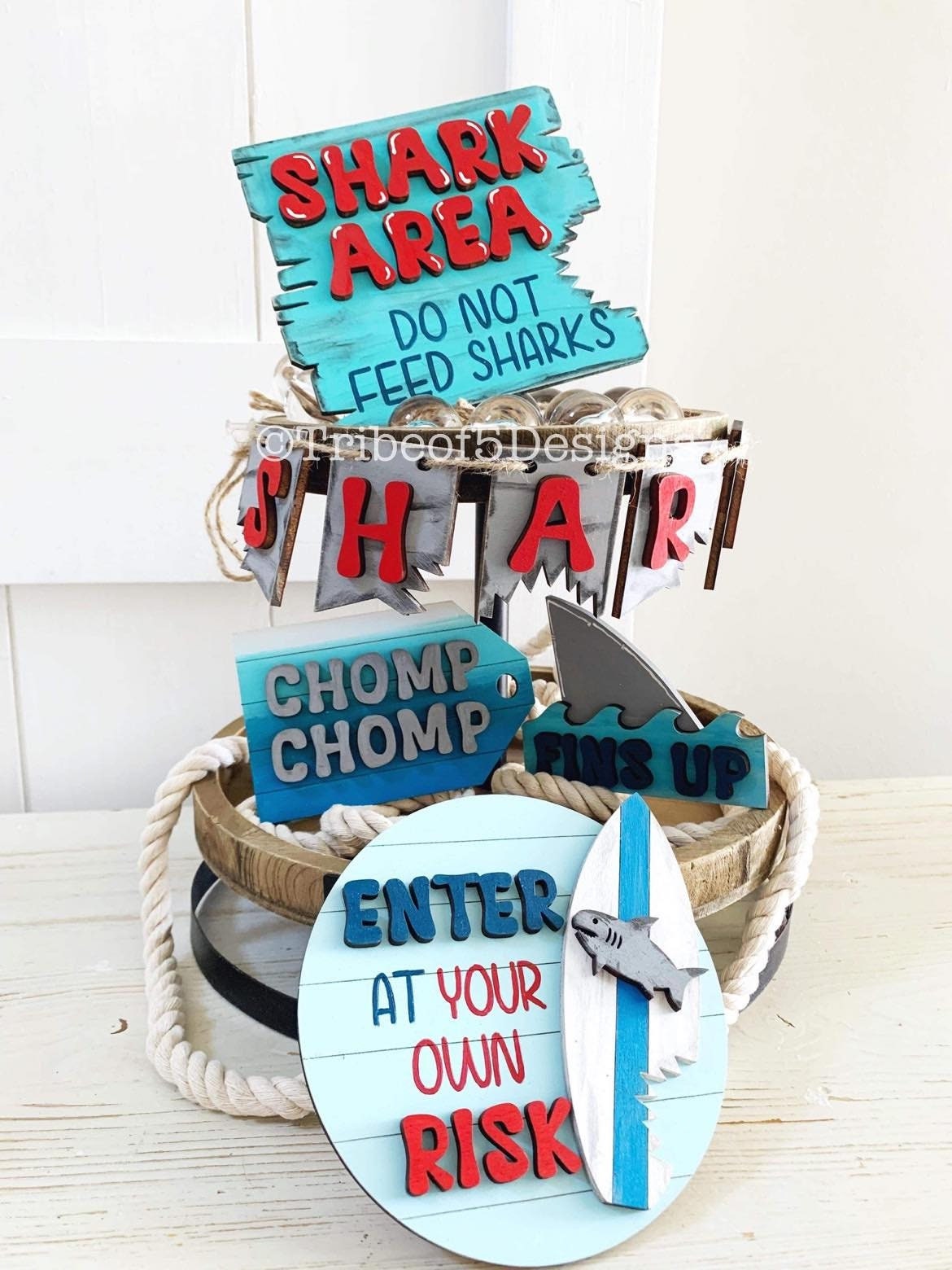 Shark Tiered Tray Svg | Shark Tier Tray Svg | Shark Signs Svg | Shark Decor | Glowforge Signs | Glowforge Files | Laser Ready Files | Svg |