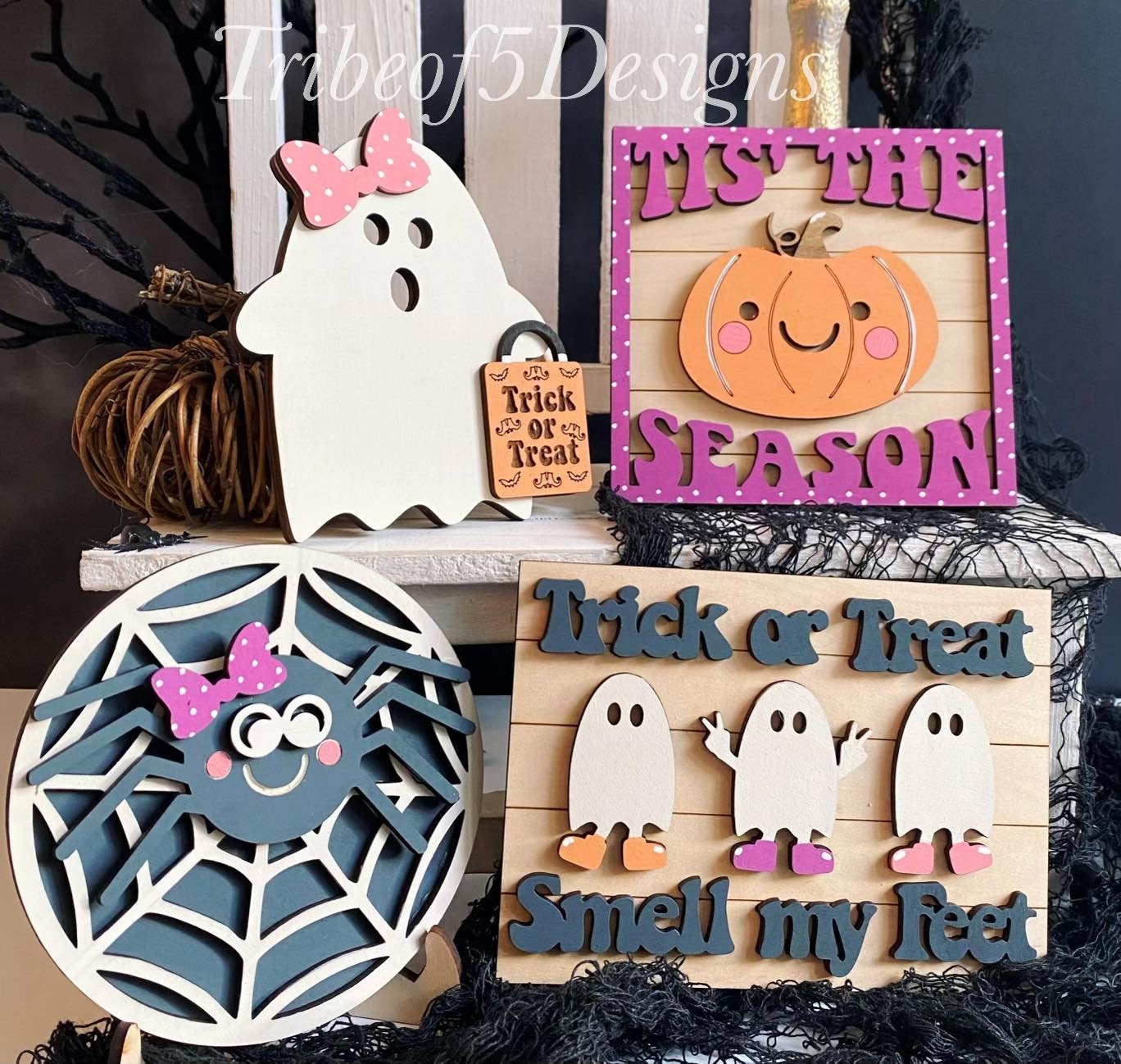 Halloween Tiered Tray Svg | Kid Friendly Halloween Svg | Kids DIY Signs Svg | Halloween Signs Svg | Laser Ready Files | Laser Svgs |