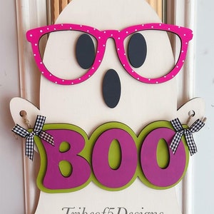 Halloween Door Hanger Svg | Halloween Door Sign Svg | Ghost Door Hanger Svg | Boo Door Hanger Sign | Front DOor Ghost Sign Svg | Laser Ready