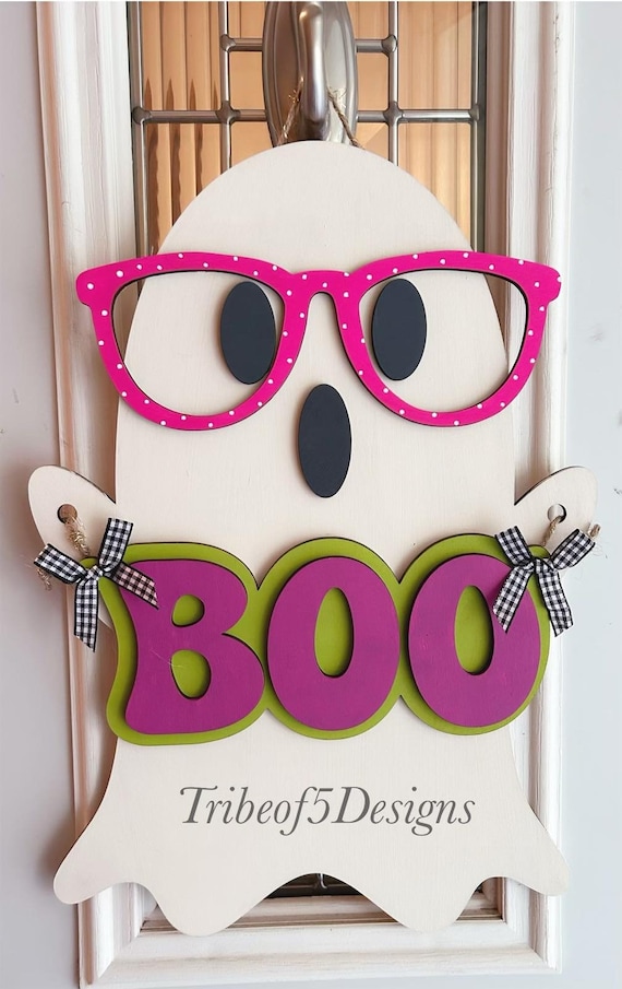 Halloween Door Hanger Svg | Halloween Door Sign Svg | Ghost Door Hanger Svg | Boo Door Hanger Sign | Front DOor Ghost Sign Svg | Laser Ready