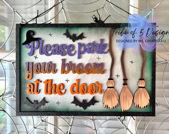 Halloween Door Signs Svg | Halloween Hanger Signs Svg | Please Leave your Broom At The Door | Front Door Halloween Signs Svg | Halloween |