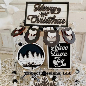 Christmas Tiered Tray Svg | Merry Christmas Svgs | Christmas Tier Tray Svg | Holiday Tiered Tray Svg | Black and White Christmas Svg |