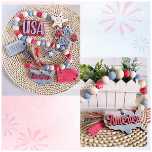 Holzperlen Girlande Tags SVG | Tiered Tray Girlande Tags SVG | 4th of Juli Girlande Tags SVG | Perlen Girlande Tags SVG | Laserfertige Dateien |