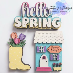 Spring Shelf Sitters Svg | Spring Signs Svg | Spring Decor Svg | Spring Tiered Tray Svg | Hello Spring Svgs | Spring Wooden Signs Svg |