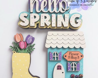 Spring Shelf Sitters Svg | Spring Signs Svg | Spring Decor Svg | Spring Tiered Tray Svg | Hello Spring Svgs | Spring Wooden Signs Svg |
