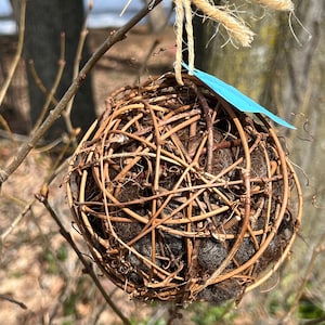 bird nesting raw material ( 100 % alpaca fleece) in a suet feeder.  ***Spring 2025 Special - Free Refill***