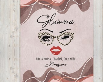 Glamma Sherpa Blanket – Like a Normal Grandma Only More Awesome – Leopard Glasses Throw Sherpa Blanket – Funny Grandma Gift