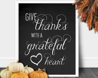 Give Thanks with a Grateful Heart Fall Autumn Printable Digital